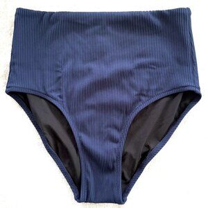 NWT J. Crew Ribbed High-Waisted Bikini Bottom in Antique Navy Size Medium